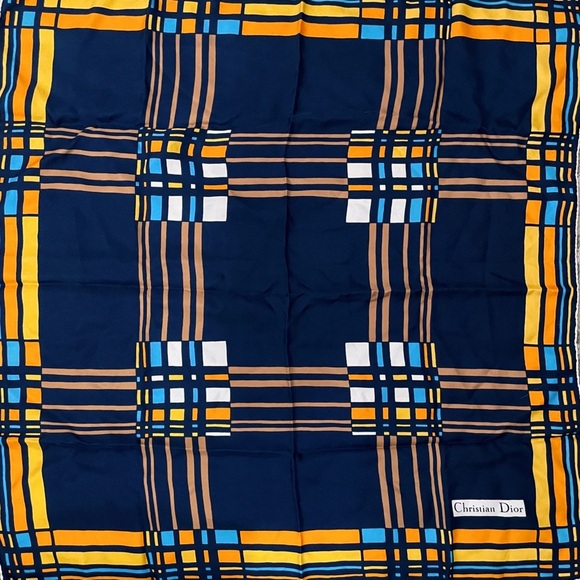 Dior Blue and Yellow Plaid 100% Silk Scarf - Picture 1 of 7